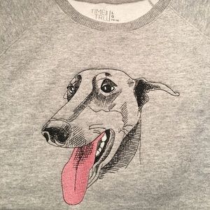 Embroidered greyhound sweatshirt.